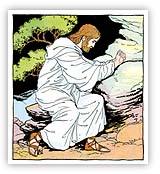 Artist's depiction of Hazrat Isa praying in the Garden of Gethsemane